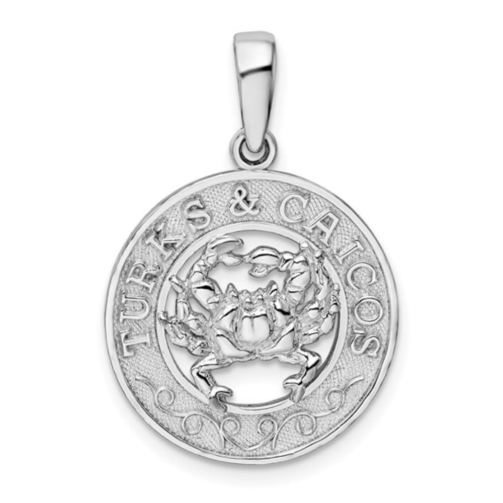 Sterling Silver Textured Turks and Caicos with Crab Travel Charm Pendant